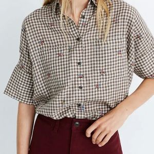 Madewell Floral Embroidered Gingham Courier Shirt